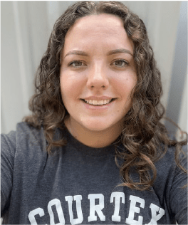 Professional headshot of a CourTex team member in branded attire, smiling confidently.