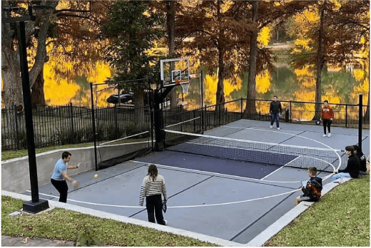 High-performance pickleball courts featuring half court basketball court