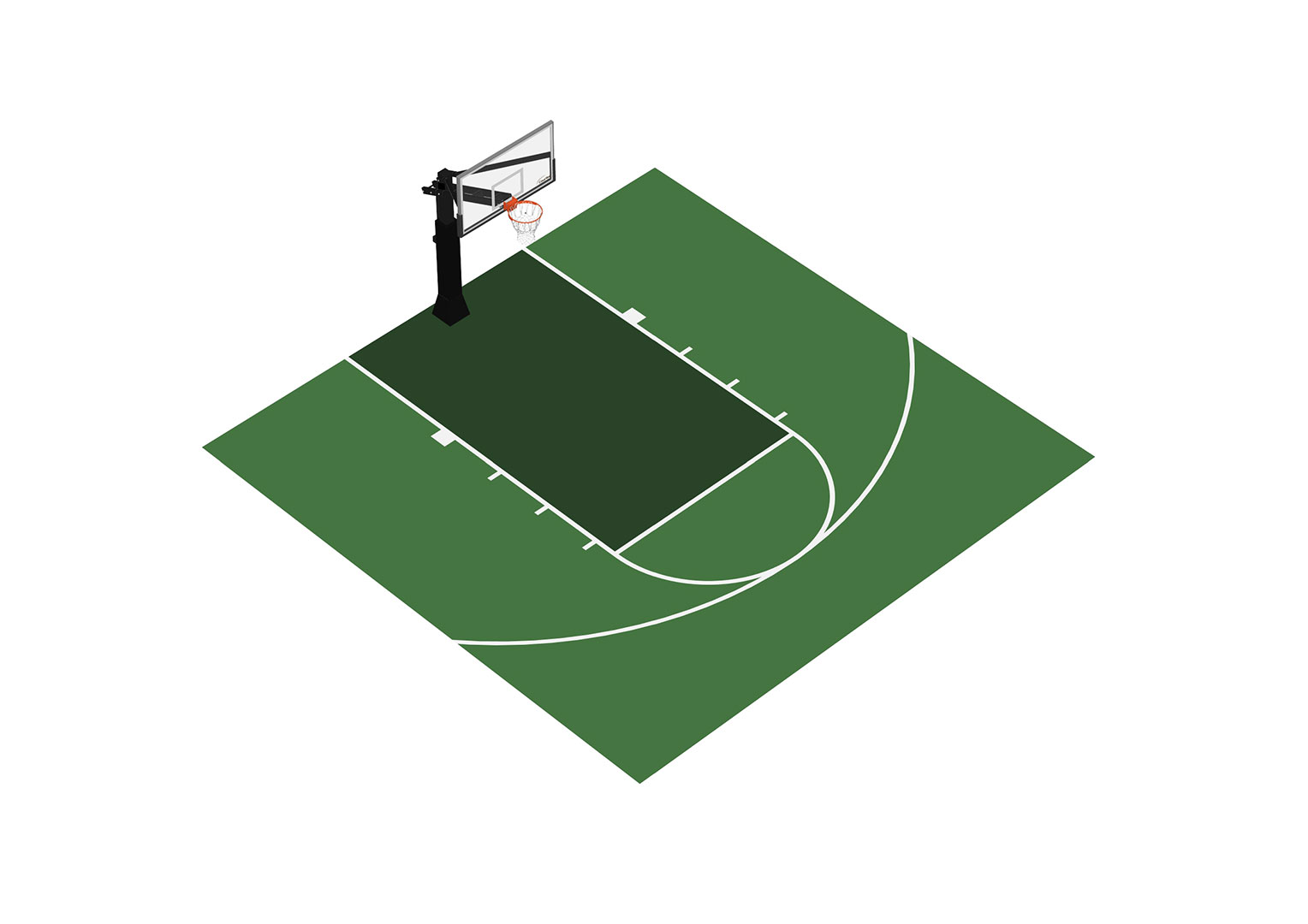 Generated image mockup of a half-court basketball court with basketball hoop and key