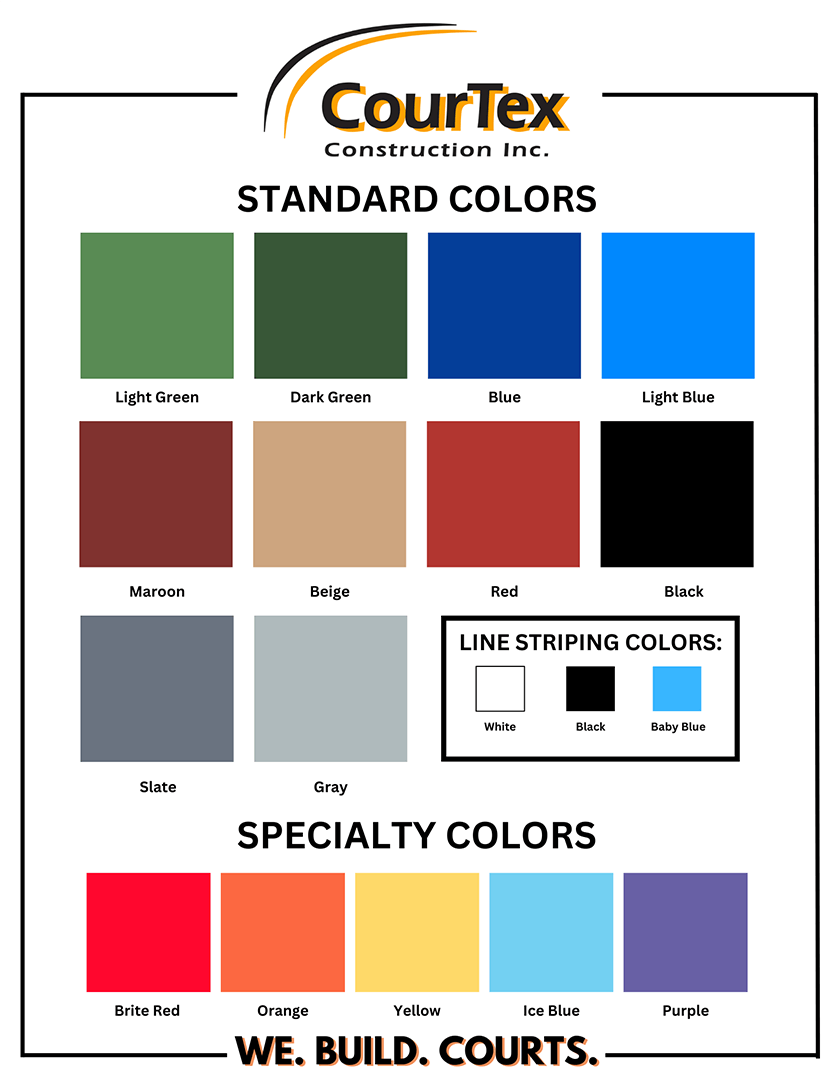 Color samples for court surfacing